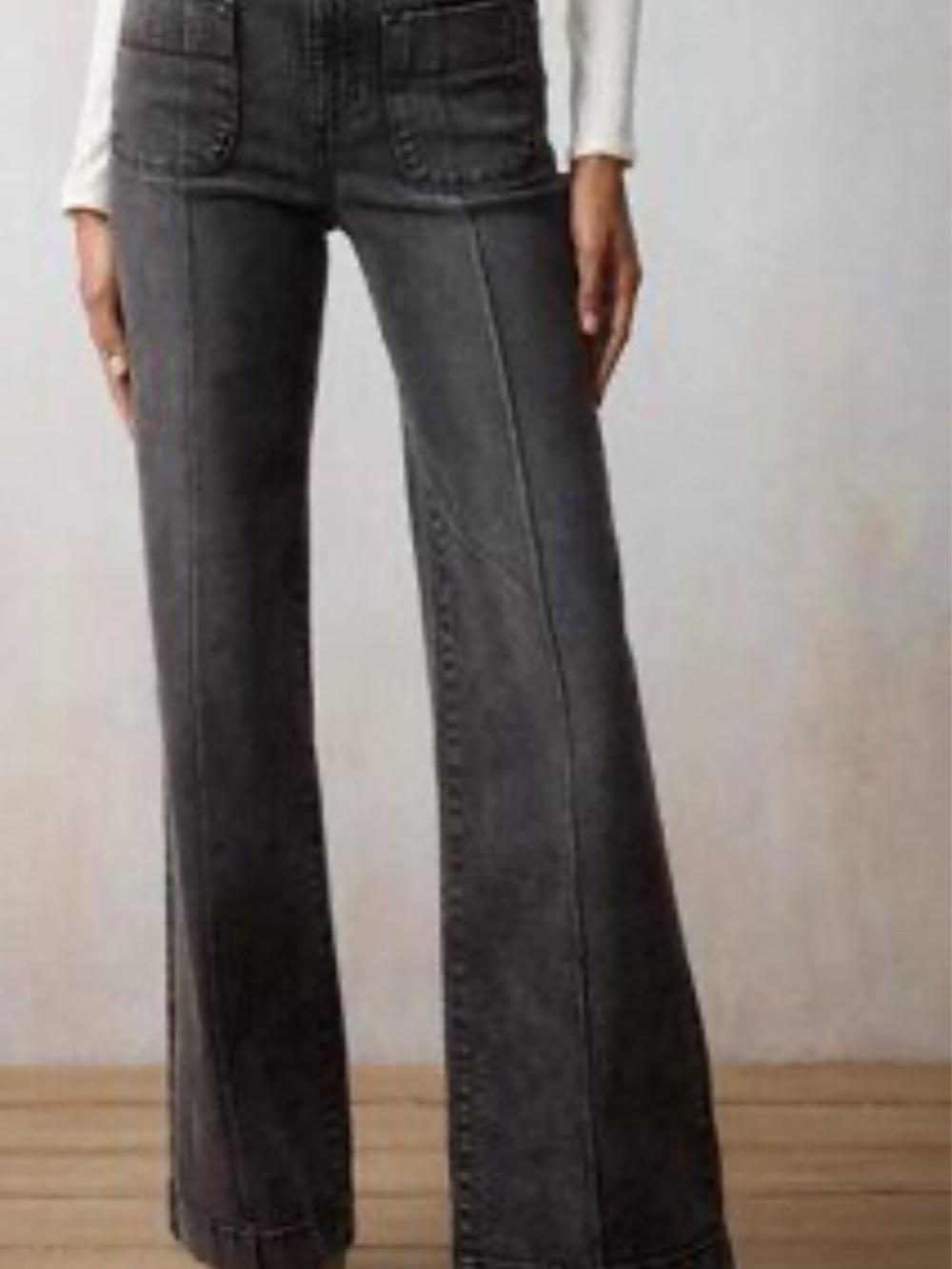 LC Lauren Conrad Super High-Waist Wide Leg Trouser Jeans Washed Black Denim - Picture 1 of 7
